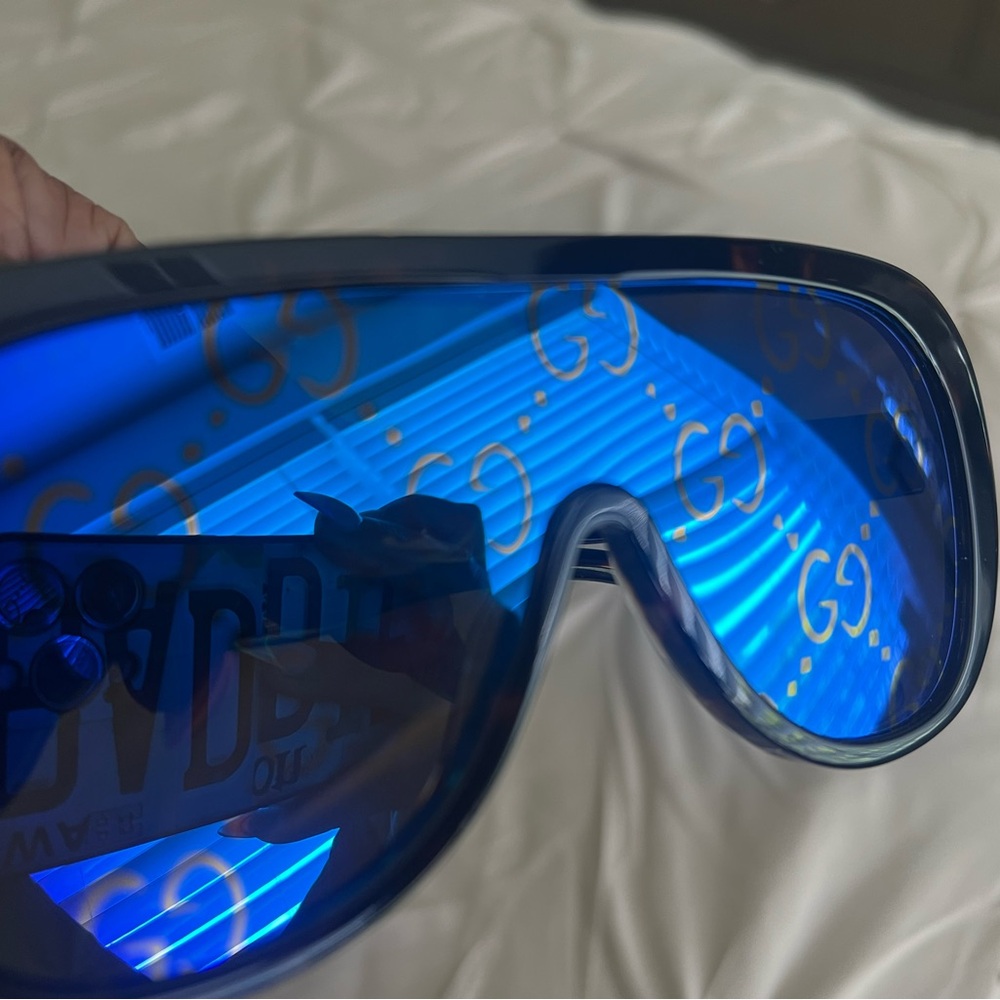 Gucci Blue Shield Sunglasses with Gold GG Logo